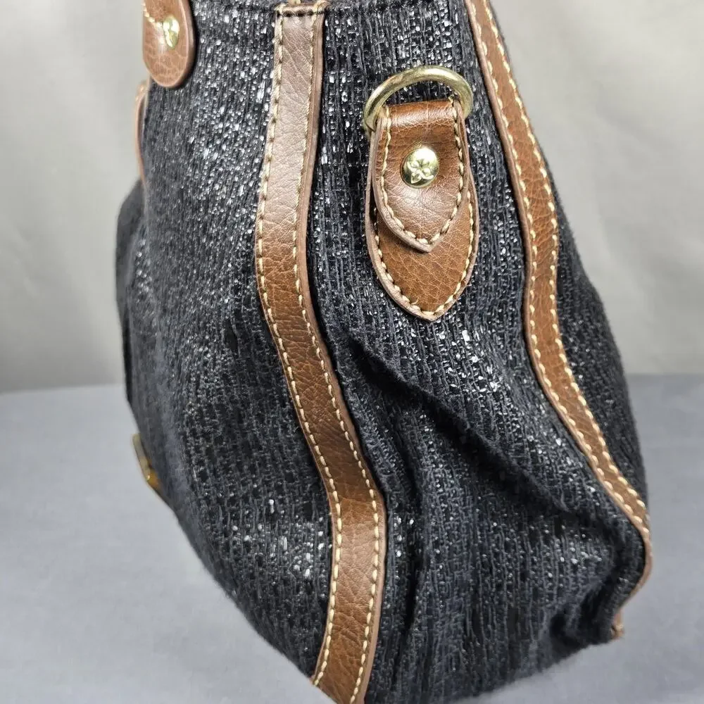 Relic‎ by Fossil Ring Handle Tote Black Woven Bag Brown Trim Tortoise Acrylic